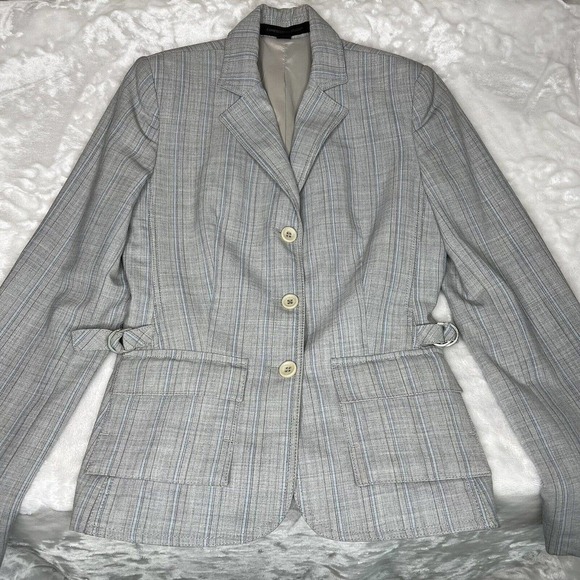 Express Design Studio Gray & Blue Striped Stretch Blazer Jacket Sz 2 - Picture 2 of 10